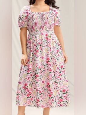BloomChic Pink Floral Smocked Maxi Dress size 1X (14-16)